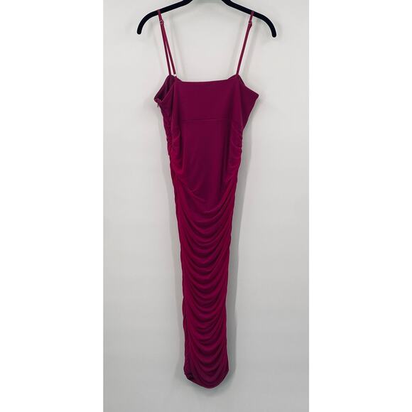 Showpo Coming for You Mesh Ruched Bodycon Midi Dress Magenta Hot Pink NEW 8 - Picture 5 of 11